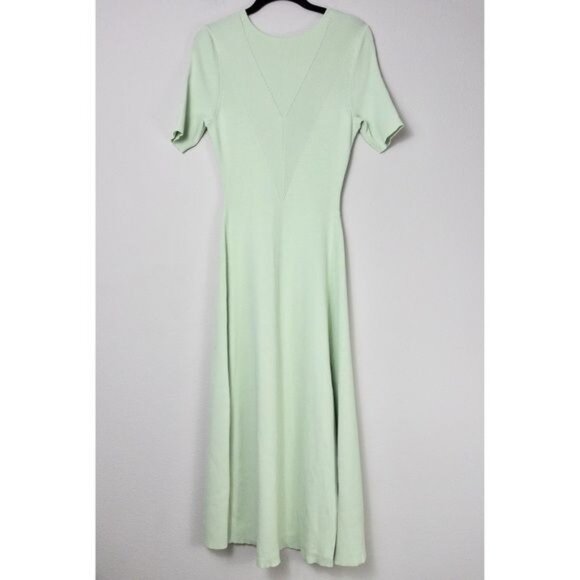 NWT Maje Ruche Tie Back Midi Dress 40 Vert L Ribbed Knit Stretch - Picture 5 of 15